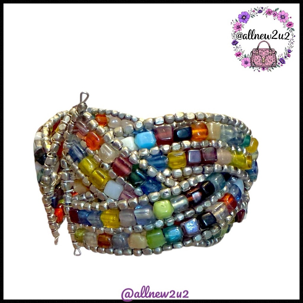 Handmade Boho Multicolor Beaded Cuff Bracelet - Picture 7 of 11